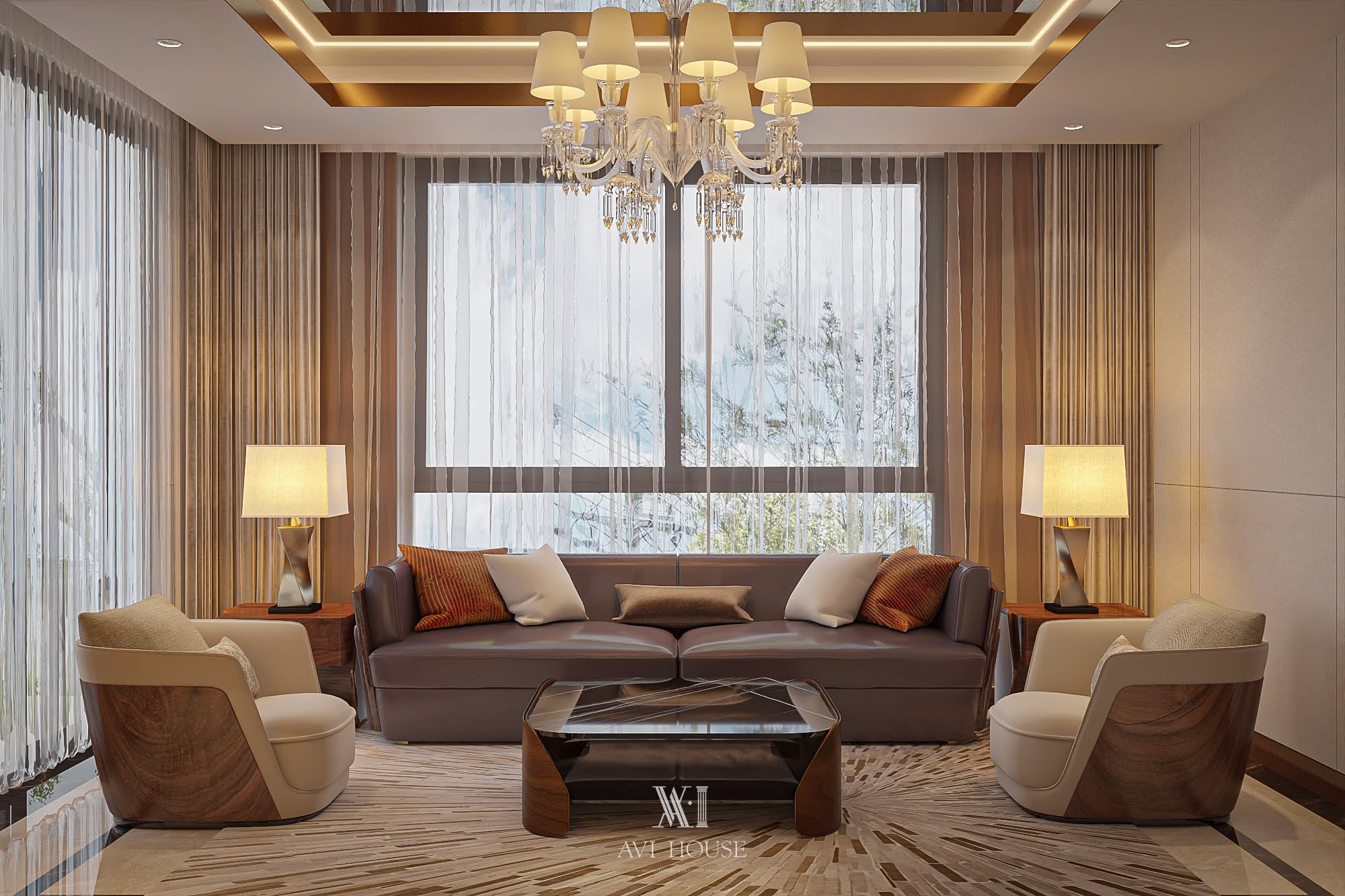 Không gian phòng khách sang trọng do AVI HOUSE thiết kế
